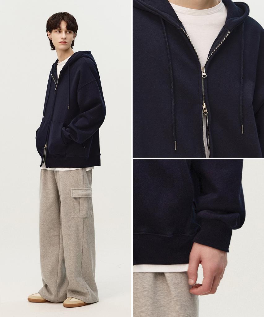 Topboy [Non-Fleece Or Fleece] Essential Oversized Two-Way Zip-Up Hoodie Navy