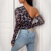 Herbst Neu Dünn Retro Leopardenmuster Spicy Girl Schrägschulter Einärmeliger Schlankmachender Jumpsuit für Damen