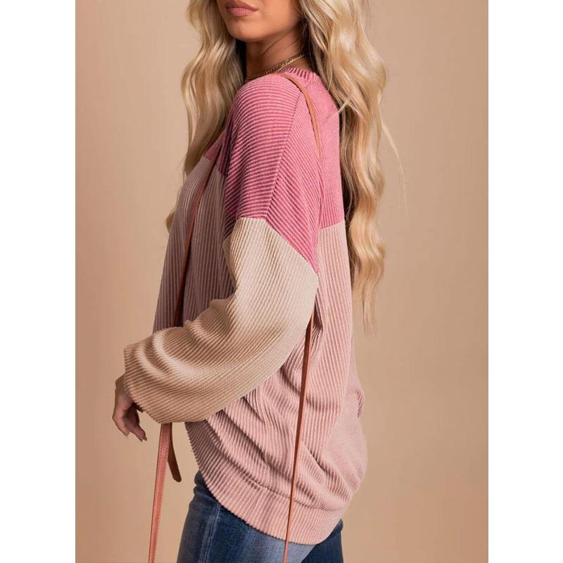 Spring Autumn Round Neck Street Style Patchwork Loose Casual Sweatshirt Women Long Sleeve Pullover T-shirt Top Tee