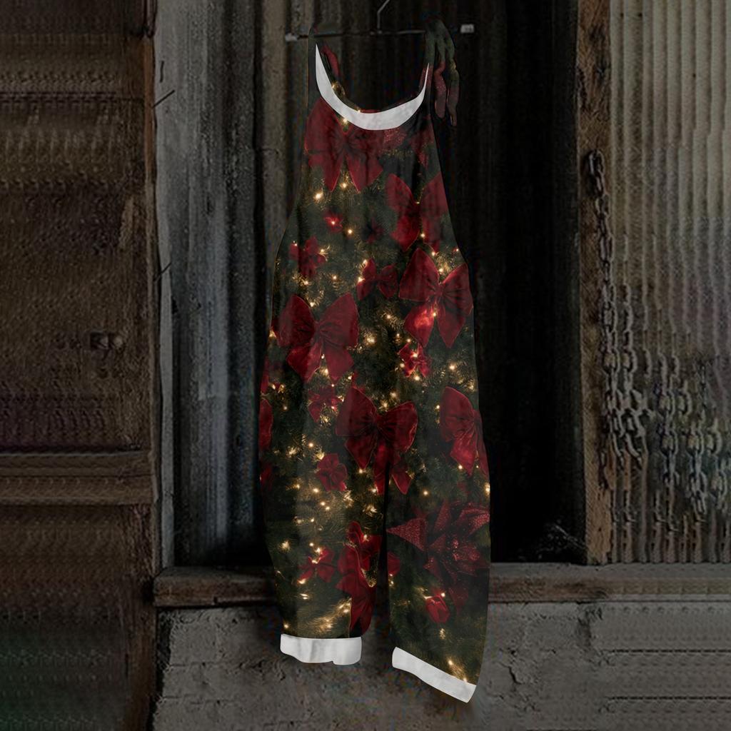 Women's Independence Day Print Jumpsuit, Casual Loose Fit Vintage Cotton Linen Overalls for 4th of