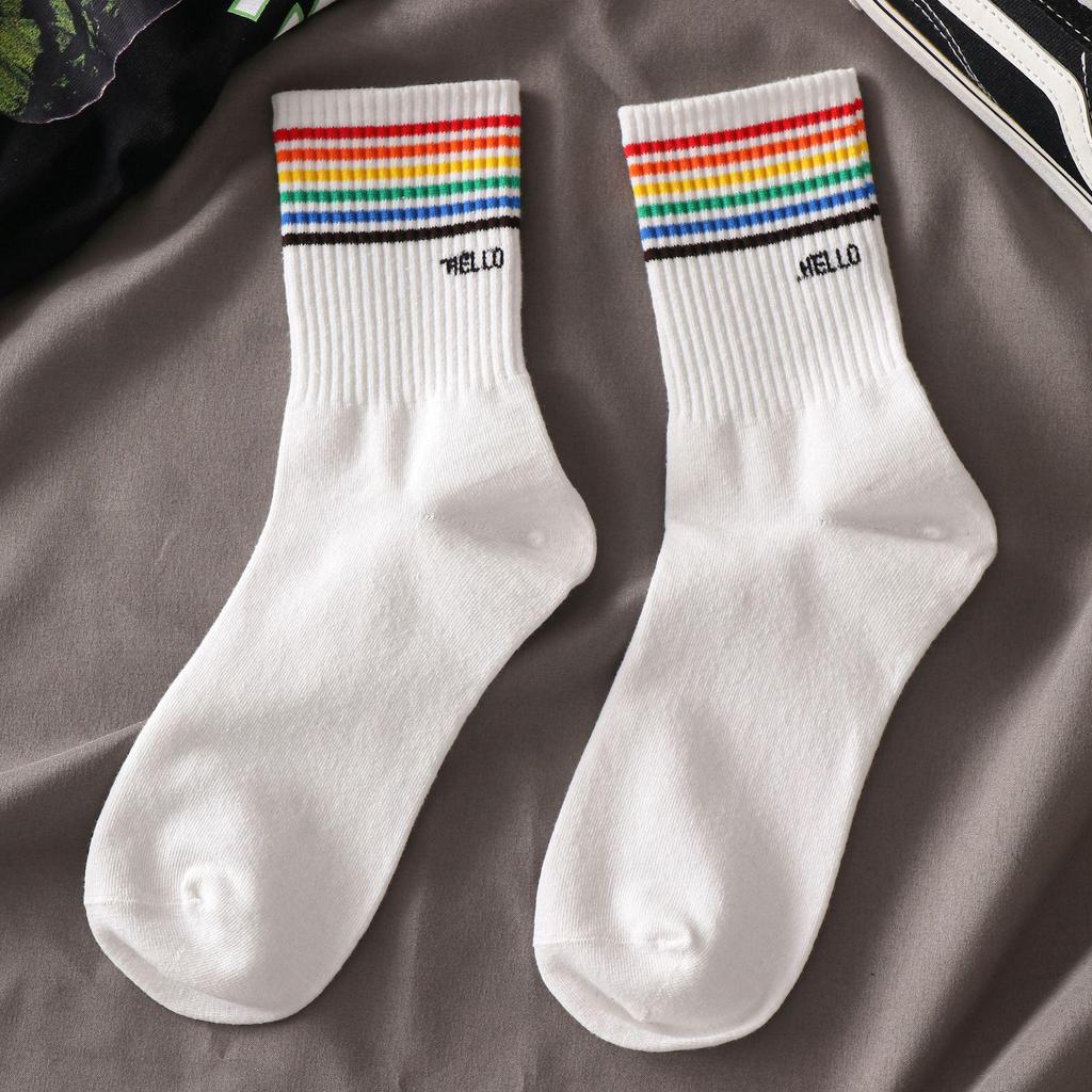 Women's Korean Trendy Cartoon Long Sports Socks - Black & White, Mid-Tube, Autumn/Winter, All-Match.