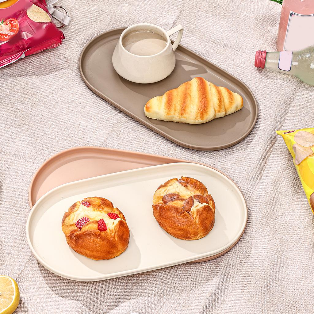 WORTHBUY Plastic Oval Dinner Plate Dishes Reusable Cake Dessert Tray Snack Tray Food Serving Tray Tableware Dishwasher Safe