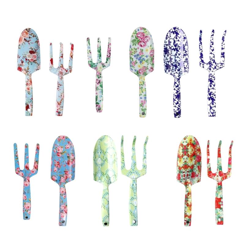 Mini Gardening Tool Set Hand Trowel Fork with Beautiful Floral Pattern Great Gift Rust Resistant Gardening Tool verde/rosa
