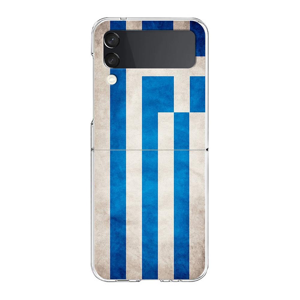 Phone Cover For Samsung Galaxy Z Flip 6 5 4 Case Transparent For Samsung Z Flip 3 Hard PC Foldable Shell Greece Greek Flag Bags