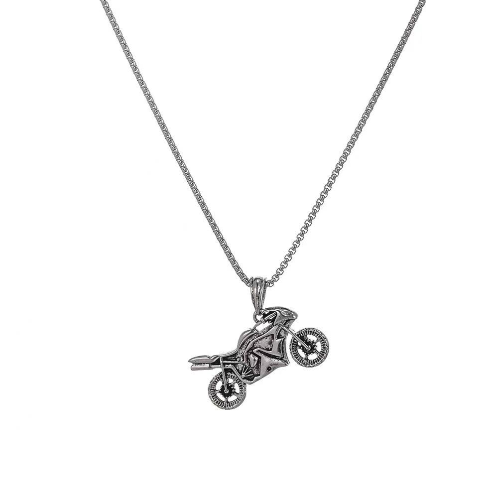 Korean Style Retro Motorcycle Pendant Necklace - Unisex Hip Hop Sweater Chain