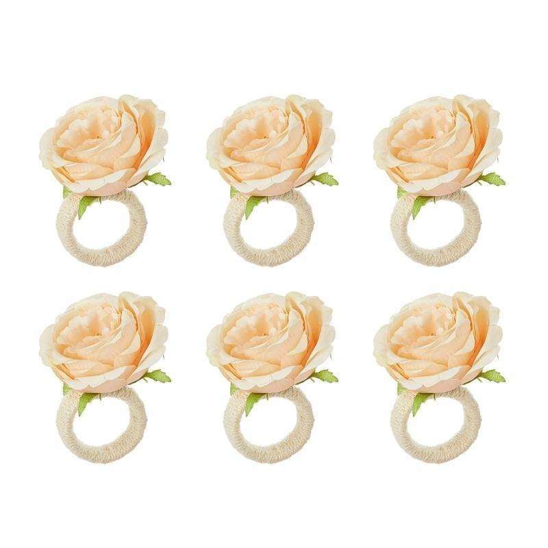 652F Set of 6 Artificial Flower Napkin Rings Elegant Tissue Holder for Dining and Parties Table Decorations for Weddings