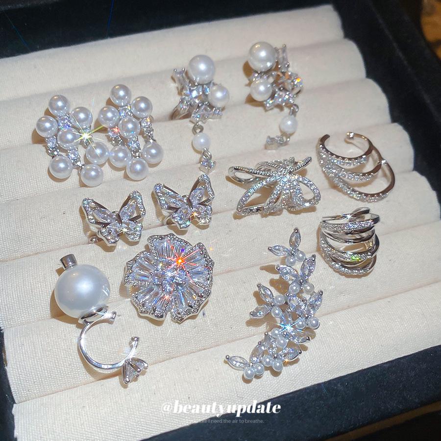 Korean zircon pearl earrings for women without earholes, simple daily earbone clips, light luxury earrings and earrings.