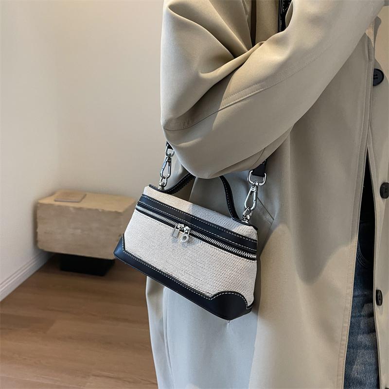 Tragbare Eimer-Box Handtasche Canvas Patchwork Mode Umhängetaschen Damen Pendler Handy-Aufbewahrung Schultertasche Vielseitig Einfach