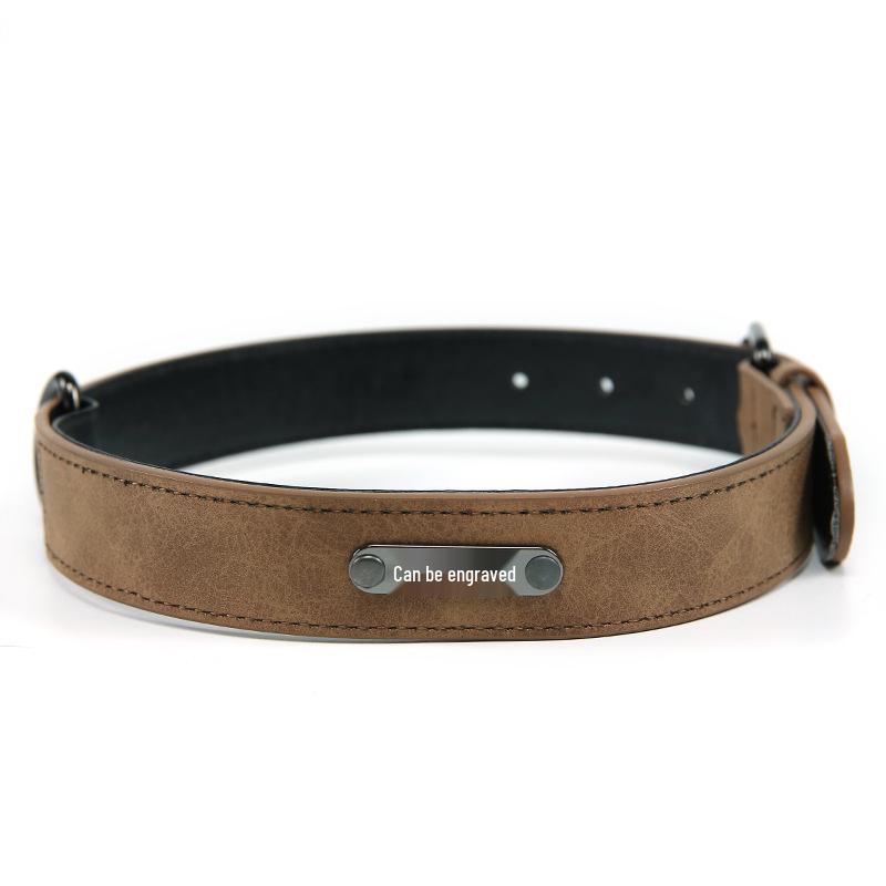 Engravable Microfiber Leather Dog Collar with Adjustable Anti-Lost Tag
