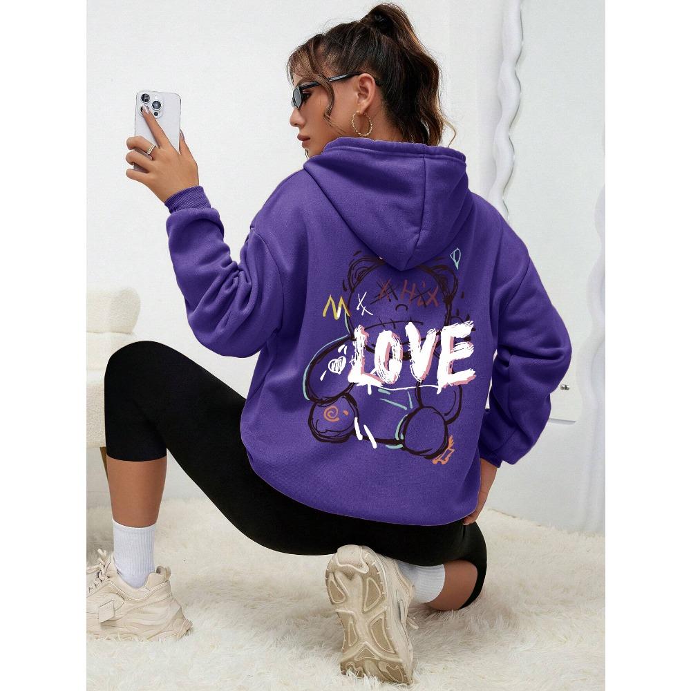 Graffiti Line Bär Einfacher Druck Damen Kapuzenpullover Harajuku S-Xxl Sweatshirt Mode Lässig Street Kapuze Herbst Warm Streetwear Frauen