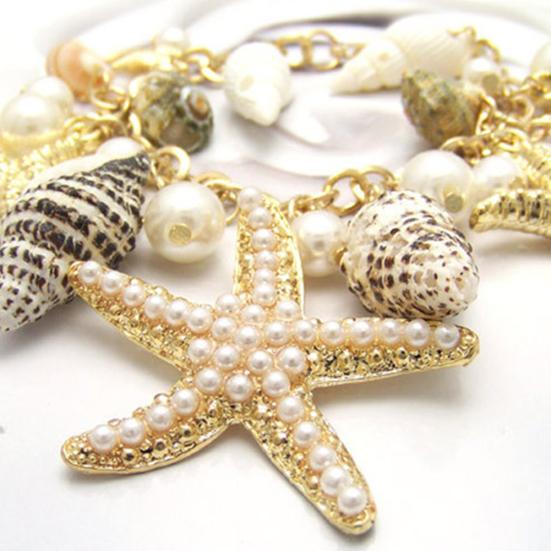Damen Meeresmuschel Seestern Kunstperlen Anhänger Armband Armreif Schmuck Geschenk