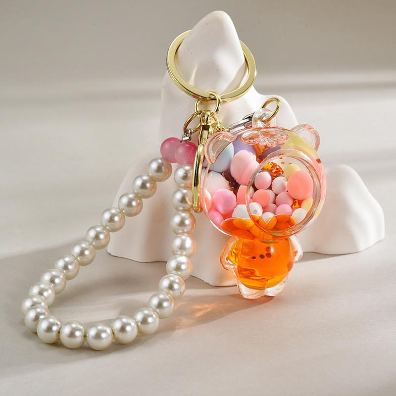 

Color Crystal Bead Bear Keychain Bag Pendant Accessory Gift With Chain Pearl оранжевый