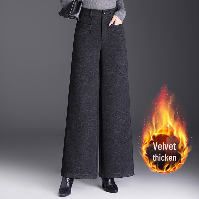 

Women s Winter 2025 High-Waisted Wide-Leg Velvet Wool Pants - Thick, Drapey, Casual, Baggy Long Style M сірий колір