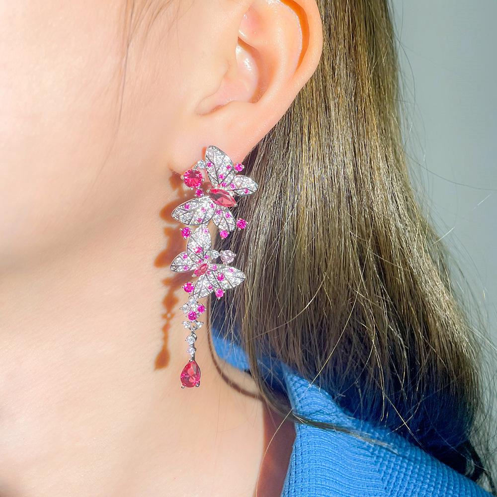 S925 Silver Butterfly & Zircon Dangle Earrings