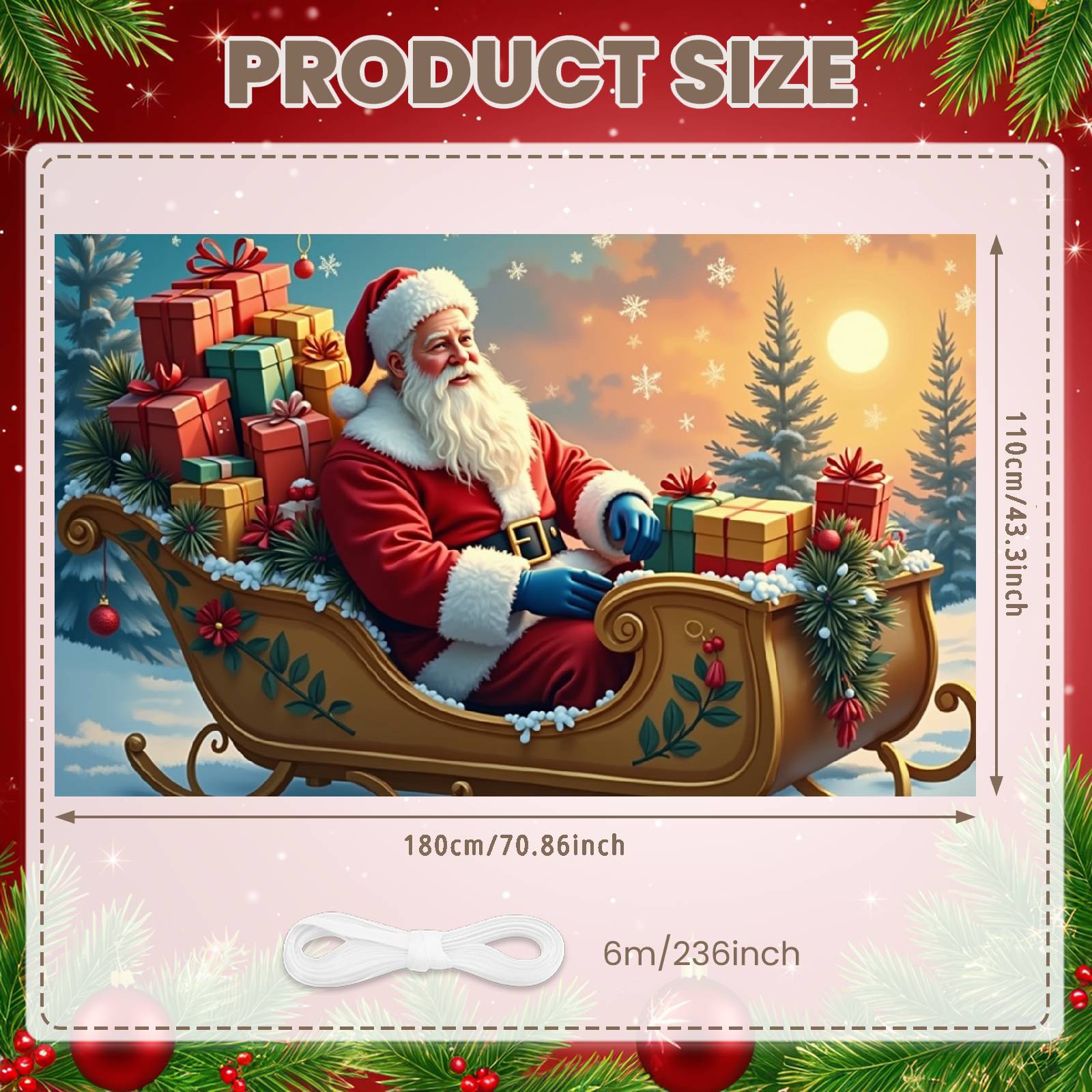 

Christmas Banner Sunset Backdrop Santa Claus Display Xmas Background Green Pine Branches Xmas Decoration Banner For Home Decor