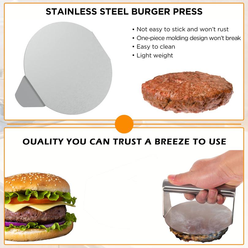 Acciaio inossidabile Smash Burger Press Hamburger Tortini Schiacciacarne Circolare Pressa per carne Stampo per salumi Accessori da cucina
