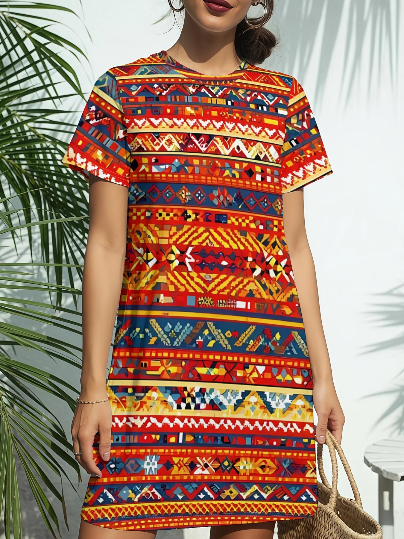 

Short Sleeve Crew Neck Dress for Women. Featuring a Trendy American Digital Print. Ideal for Casual Wear in Spring And Summer. This Elegant And Styli 5XL дубильная кора