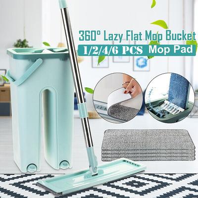 2 Farben 360° Rotation Lazy Flat Squeeze Mop-Eimer mit 1/2/4/6 Pads Ersatz oder NUR 10 Mikrofaser-Pads Freihändiges Bodenreinigungs-Mopp-Pads-Werkzeug