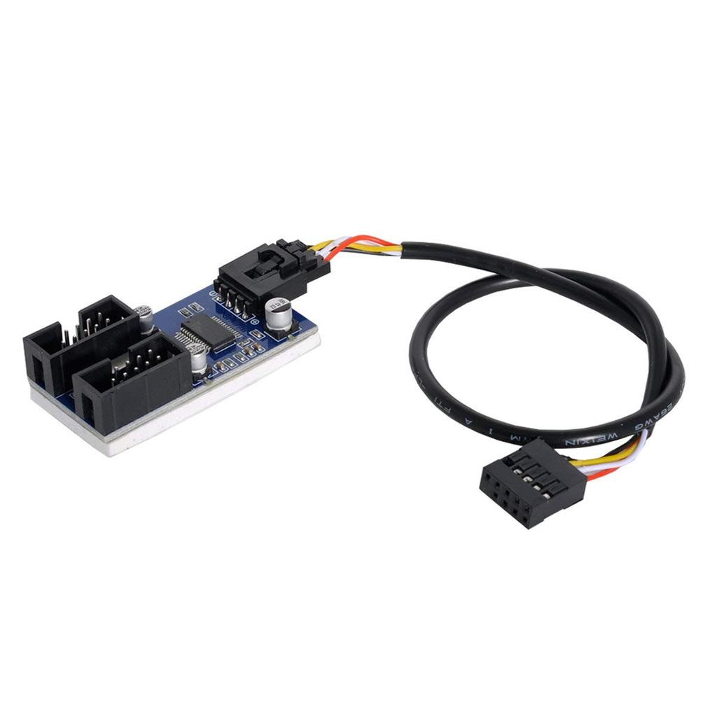 Xiwai Motherboard USB Header Female Extension Cable Hub Connector Adapter Port 9-Pin 2.0 1-2 Multi-Liner