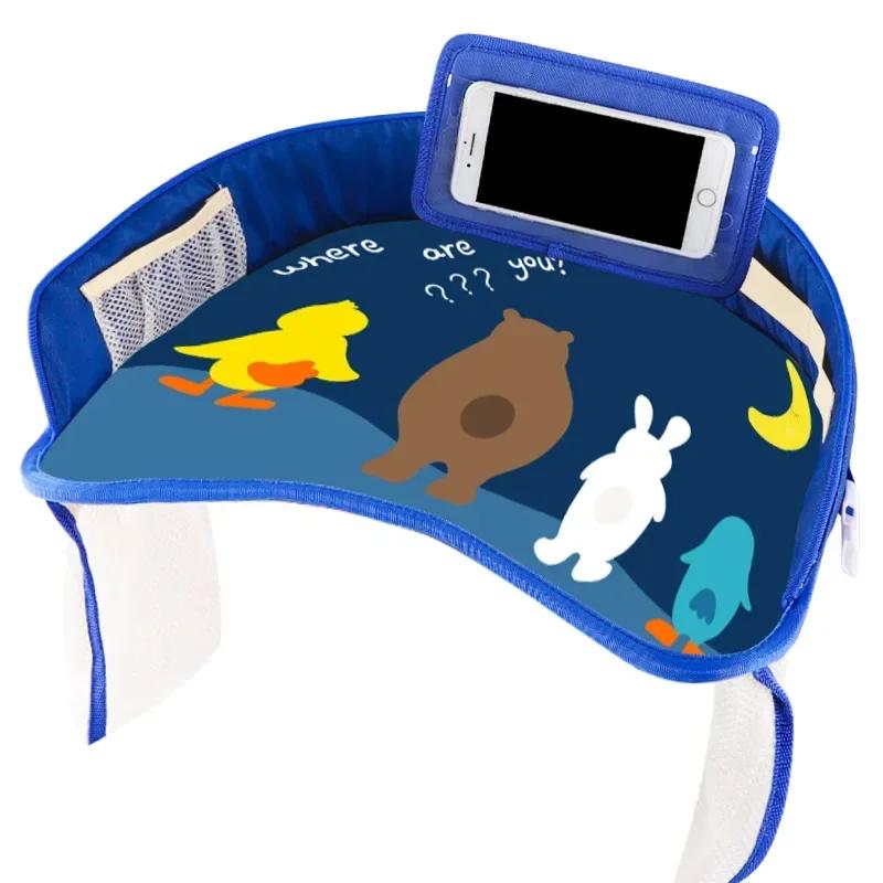 Kids Travel Tray Car Seat Activity and Play Tray Organizer for Children and Toddlers Lap Desk with Tablet Phone Holder Foldable