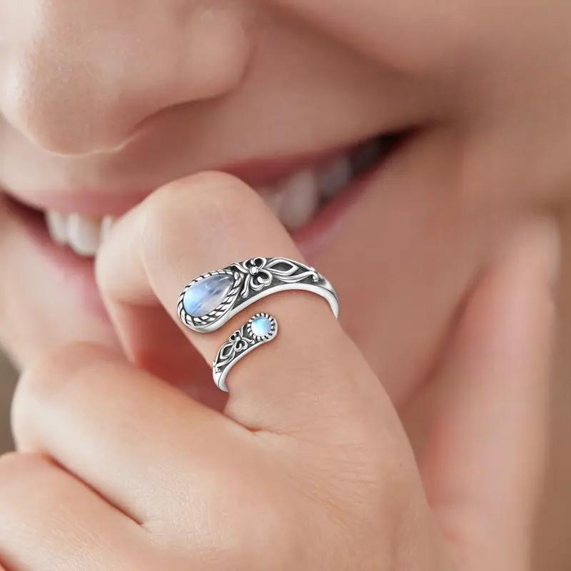 Ring,moonstone Ring,sterling Silver,adjustable Ring,boho,vintage,spoon Ring,butterfly,synthetic Stone,gift