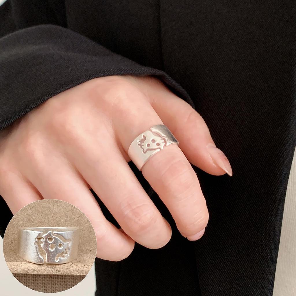 Elegant Frosted Matte Wide Band Open Ring for Women - S925 Silver Plated, Trendy INS Style