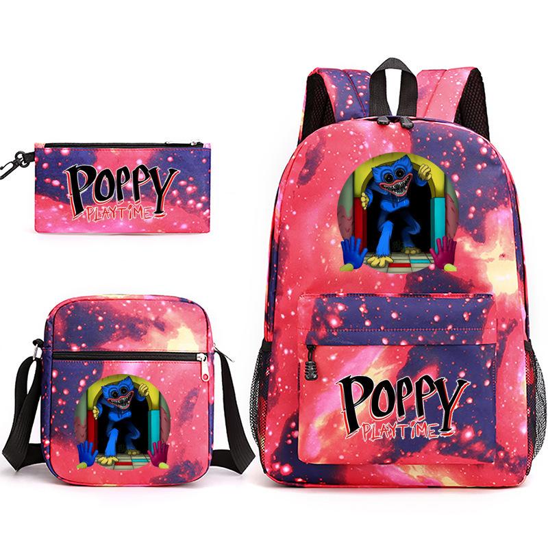 Poppyplaytime Mostro Salsiccia Stampa Zaino Scolastico Astuccio a Tre Pezzi Borsa a Tracolla Zaino