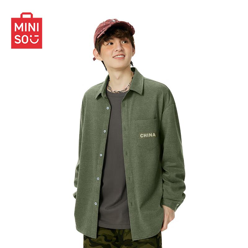 MINISO Men s Youthful Cuban Collar Long Sleeve Shirt Jacket M