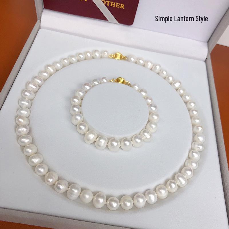 Versatile Women's Freshwater Pearl Necklace Bracelet Set