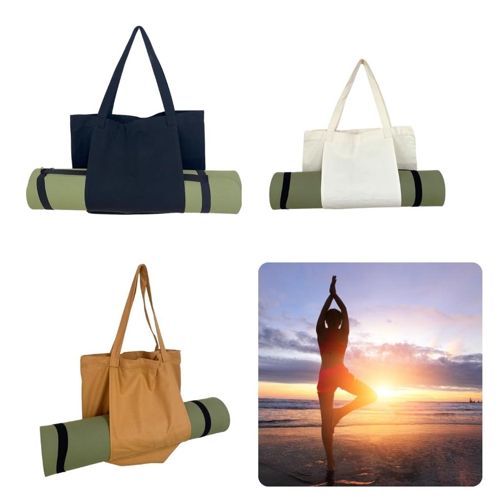 Startside Yoga Mat Carrying Shoulder Bag Tote Bag Canvas Wear Mat Storage Convenient Carrying Bag (Black)