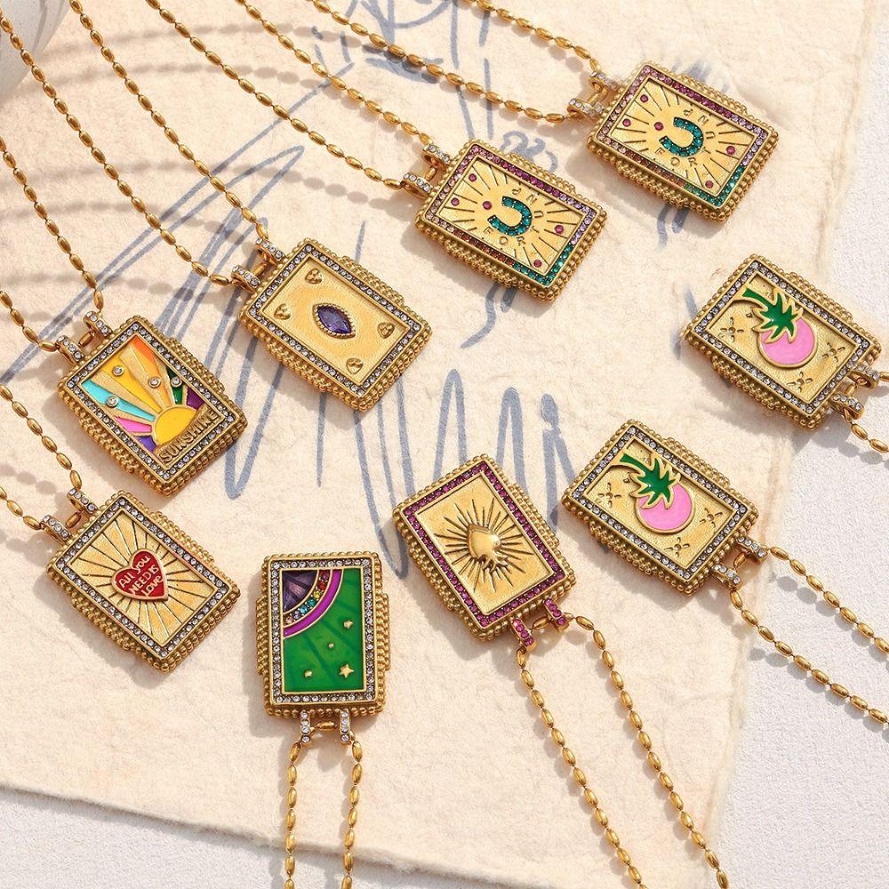 Brass Retro Necklace Real Gold Plated Waterproof 18K Gold Plated Necklace Multicolor Hypoallergenic Ethnic Necklace For Women