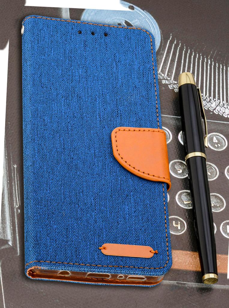 Etui Typu Portfel Do Motorola Edge 60 Pro - Niebieski Pokrowiec Canvas + Szkło