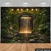 2D Planar Courtyard Water Feature Theme Banner Background - Secret Garden Stone Archway Waterfall Theme  Polyester Material