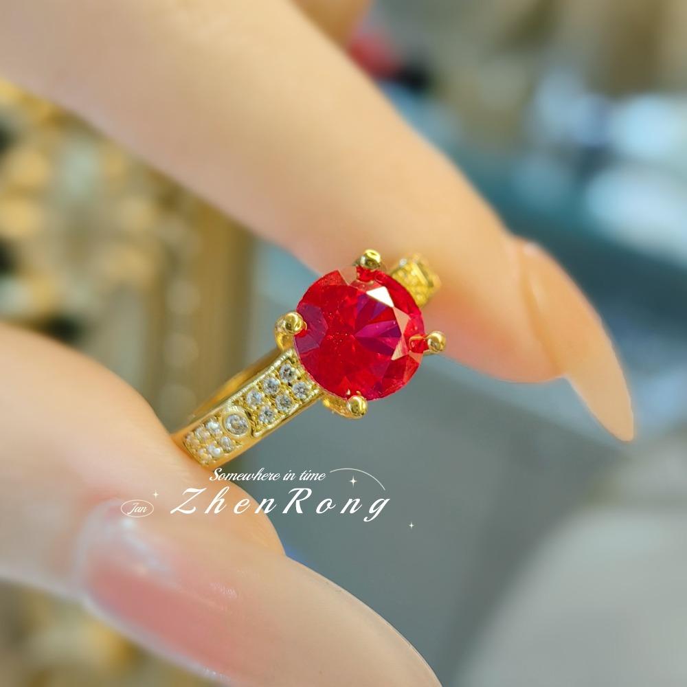Vintage French Style 2 Carat Rose Gemstone Ring for Women Red Corundum Diamond Ring Elegant Office Jewelry Luxury Gift
