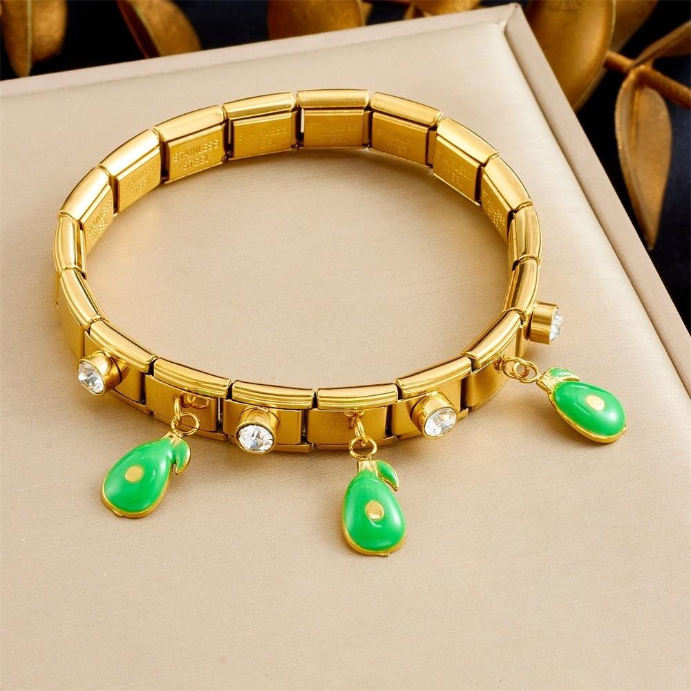 Golden Color Stainless Steel Bracelet Classics Style Watermelon Avocado Design Zircon Bracelet Hypoallergenic