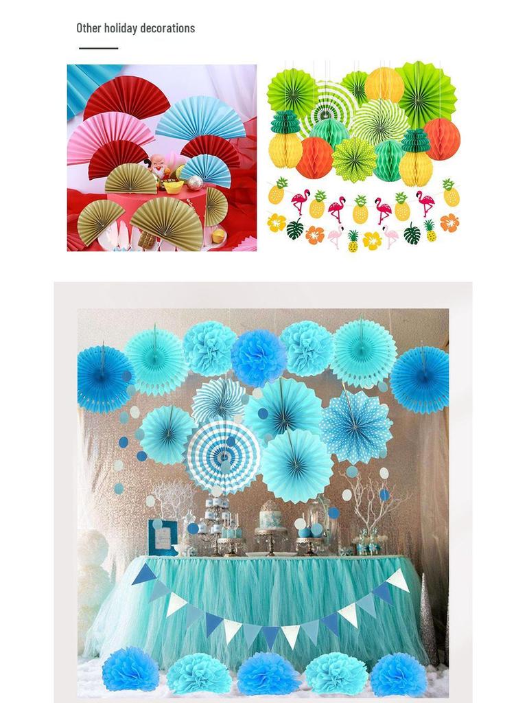 Blue Ocean 3D Folding Fan & Star Pendant Decoration Set for Kids' Birthday Party