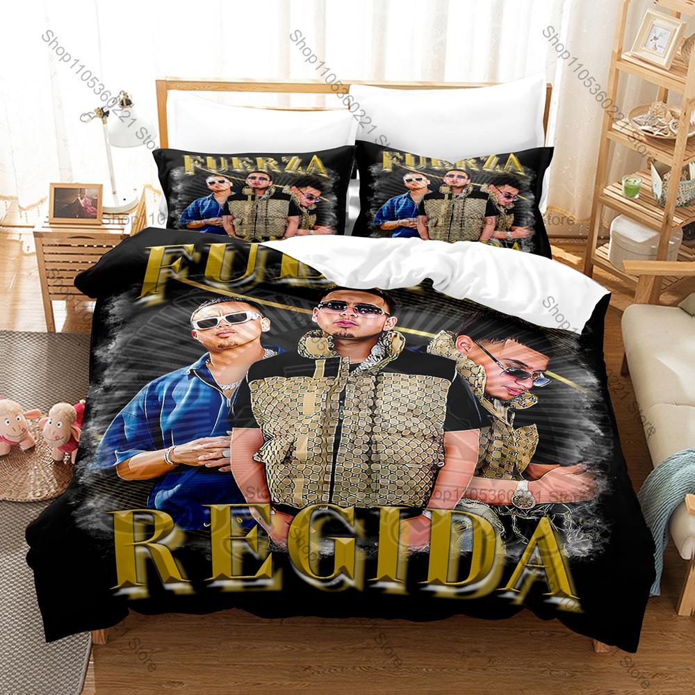 Cool Viral Regional Mexican Band Fuerza Regida Full Printed 3PCS Bedding Duvet Cover + 2 Pillowcases Teen Dorm Home Decoration