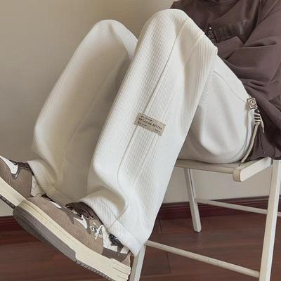 Erkek Amerikan Retro Japon Tarzı Oversize Beyaz Geniş Paça Pantolon