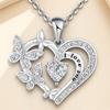 Female Crystal White Purple Zircon Stone Heart Butterfly Pendant Necklace Vintage Silver Color Wedding Jewelry For Women