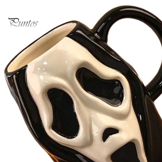 Interesting Niche Holiday Present Horror Face Ceramic Coffee Mug, Unique Mask Water Funny Daily Cup Cup, 385ml Capacity, Decorative Drinkware