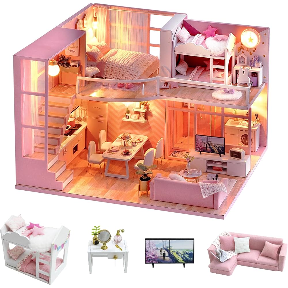 

Набор для сборки деревянного кукольного домика Cuteroom DIY со светодиодной подсветкой и музыкальной шкатулкой, пылезащитный чехол, набор мебели и миниатюрных аксессуаров