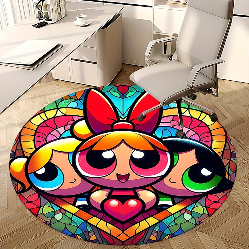 1pc Powerpuff Girls Stained Glass Round Carpet - Anime Design Chair Mat