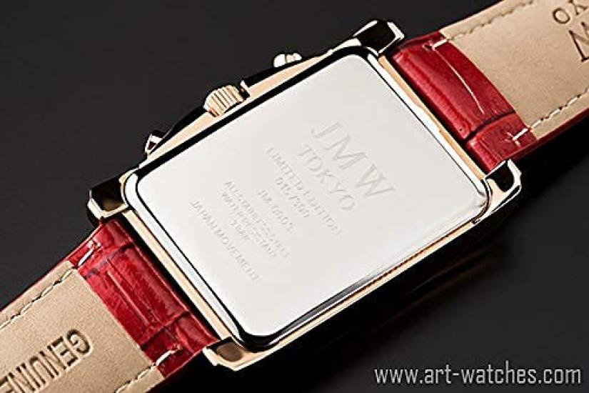 JMW TOKYO Quadratische Rote Rose Rechteckig Limitiert Seiko Quarz Leder Echt Schlicht Perfekt für den Tag Beliebtes Geschenk bis 300 Stück Herrenuhr, & Gold,