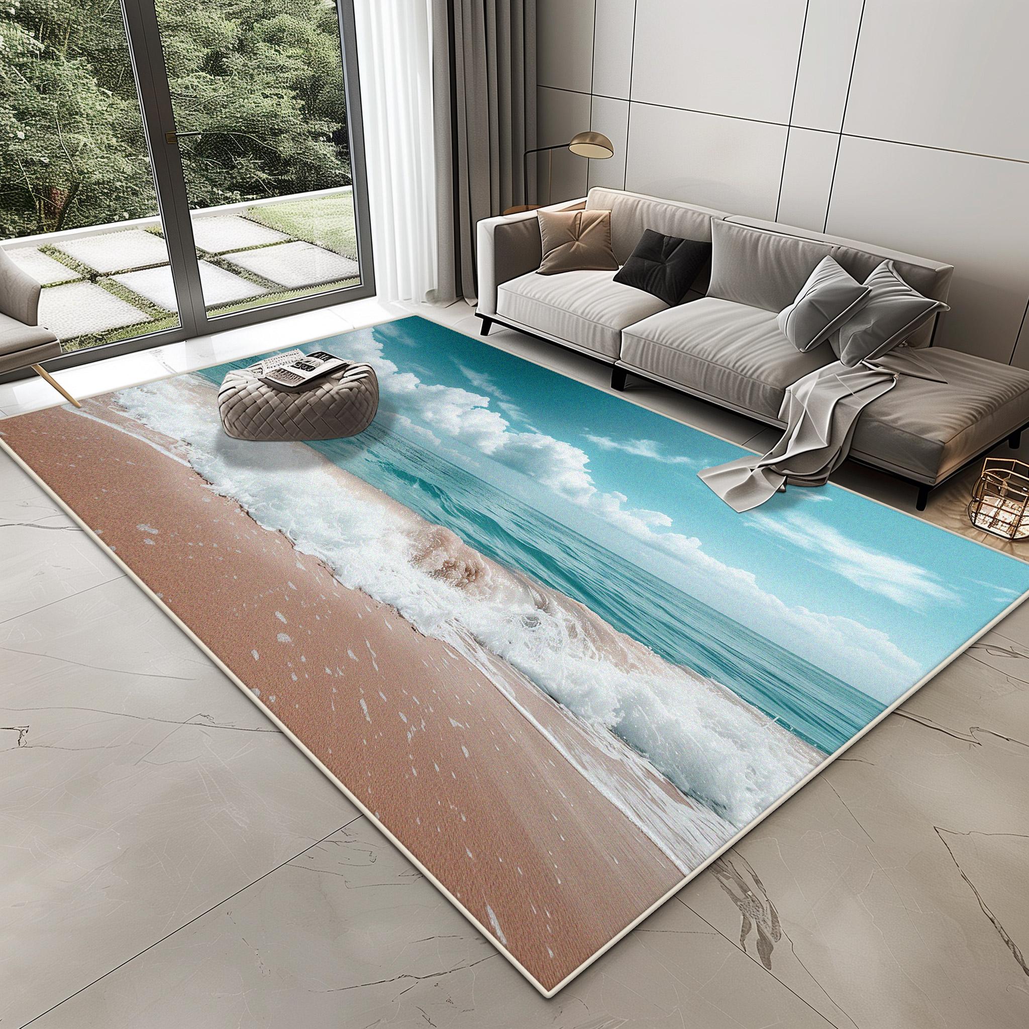 

3D Vision Seaside Design Carpet for Living Room Home Decoration Modern Bedroom Rug Lounge Non-slip Washable Plush Floor Mat Soft 60*90cm