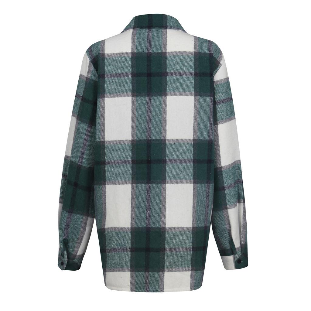 Women Loose Top Plaid Color Block Long Sleeve Casual Ladies  Blouse Coat Shirt Jacket