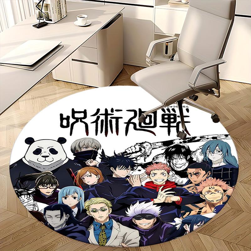 1pc Jujutsu Kaisen Anime Round Carpet  Office Chair Mat, NonSlip Rug for Home Decor, Living Room, Bedroom, Game Room