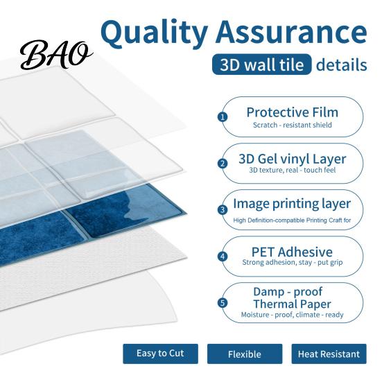 Removable Bathroom Wall Decor Self-Adhesive Mosaic Stickers for Kitchen Bathroom, Waterproof Wallpaper, Sink Backsplash Protector 3D Peel And