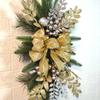 Xmas Stairway Wreath with 20 Lights 2M String Stair Railing Swag for Home Setting Holiday Decoration 60x35cm Golden