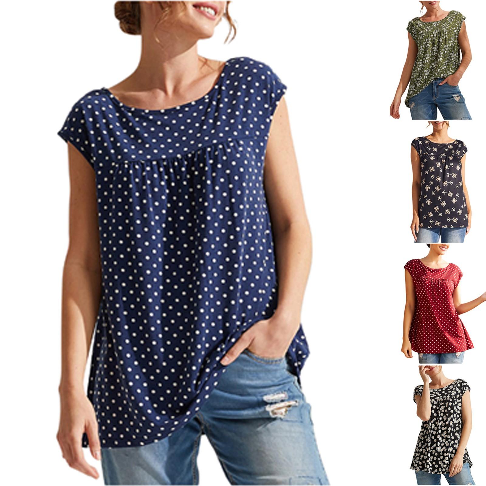 

Женские повседневные свободные рубашки с круглым вырезом без рукавов, модные топы с принтом, футболки, футболки