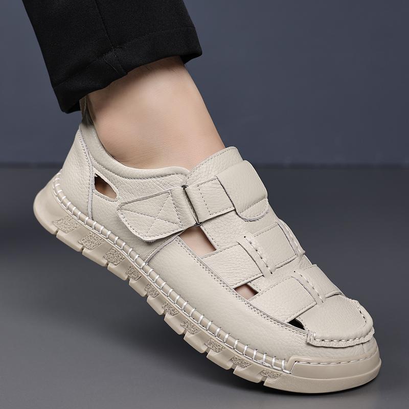 Fashion New Brown-hollow Out Business Casual Shoes Men Sandals Genuine Leather Original Men Sandals Elegant Men Soft Comfortable Sandals
